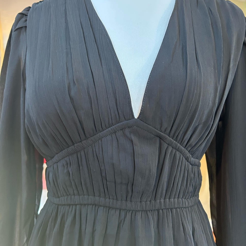 Japna Black Sheer Sleeve Mini Dress Boho Flowy Empire Waist Size S/P NWOT - Picture 6 of 7